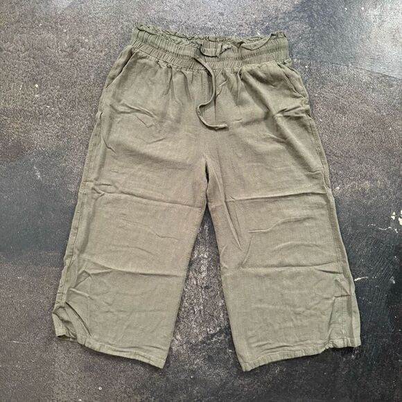 Anrabess Women’s Green High Rise Wide Leg Linen Blend Pants Size Large - Picture 1 of 12